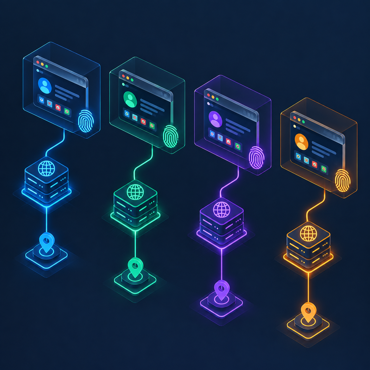 Mô hình mỗi profile trình duyệt kết nối với một proxy riêng biệt