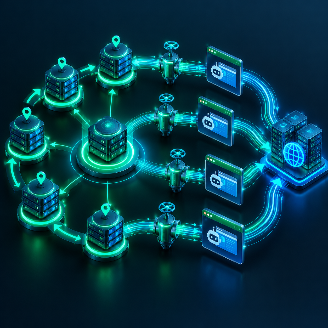 Technical diagram demonstrating IP rotation and request rate management for efficient web scraping.