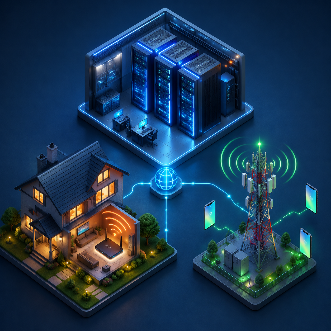 Hình minh hoạ 3 loại proxy: proxy datacenter, proxy dân cư và proxy di động 4G