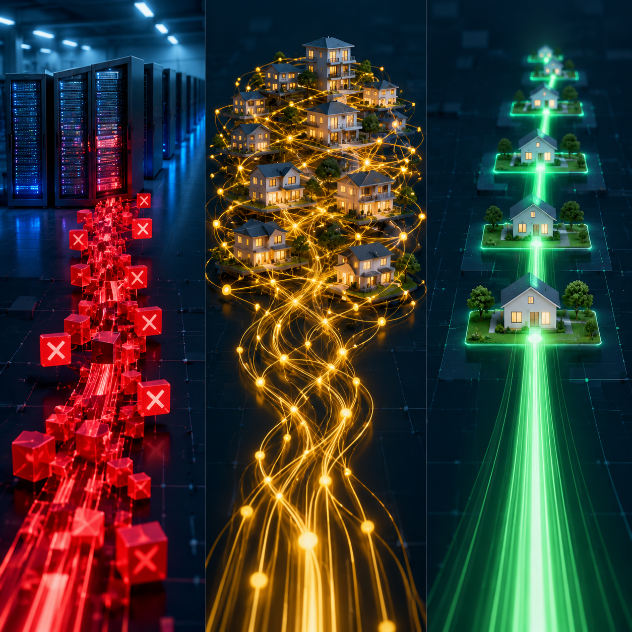 Visual comparison of datacenter proxy, premium residential proxy, and proxy residential lite data paths.