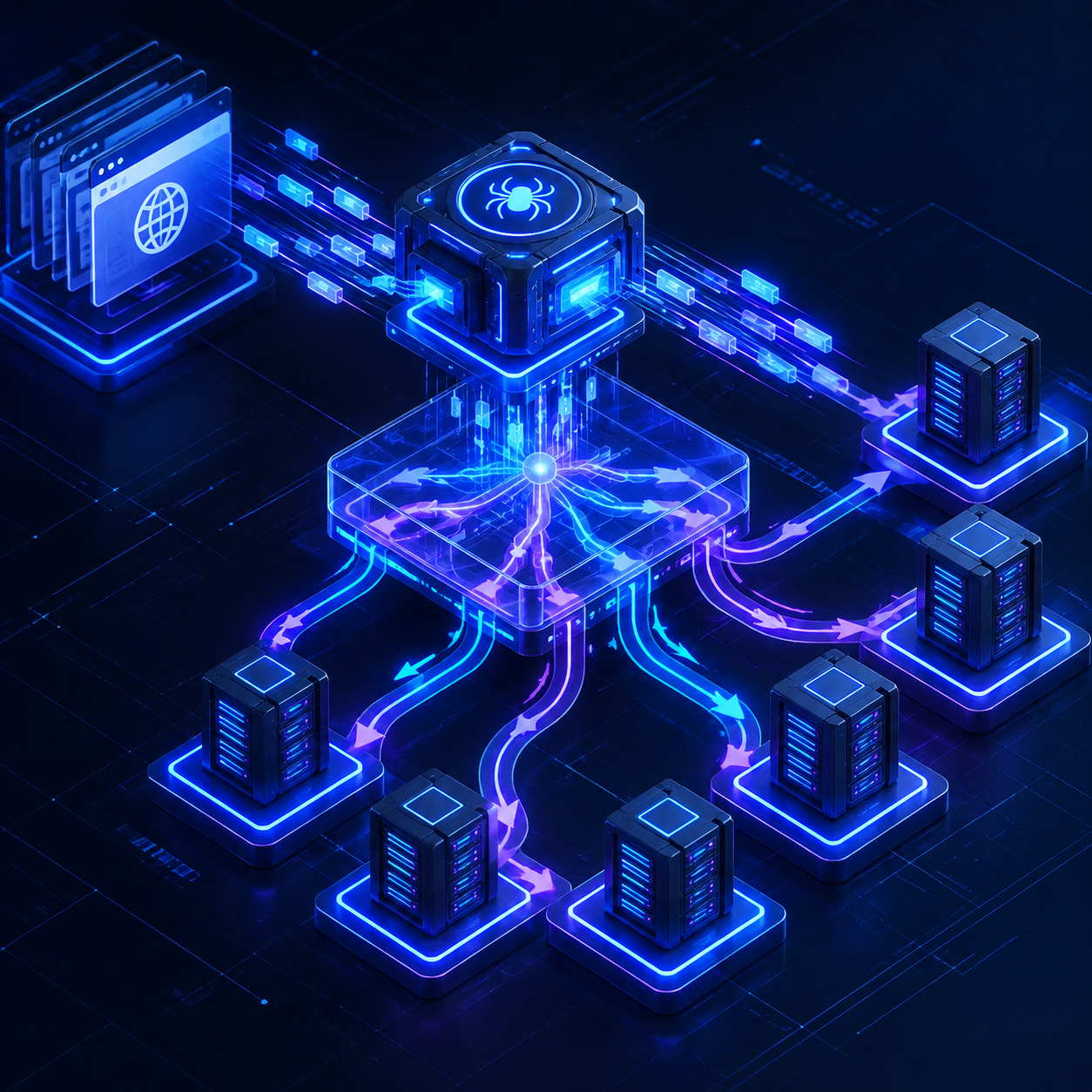 Sơ đồ kiến trúc Scrapy Downloader Middleware can thiệp và gán IP proxy cho các request.