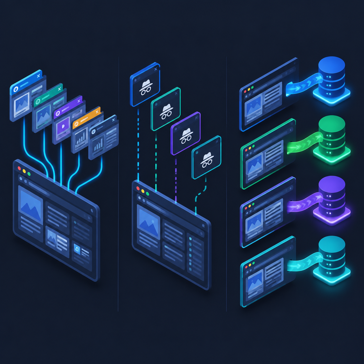 Sơ đồ so sánh các chế độ concurrency trong puppeteer-cluster với chế độ chạy nhiều trình duyệt độc lập