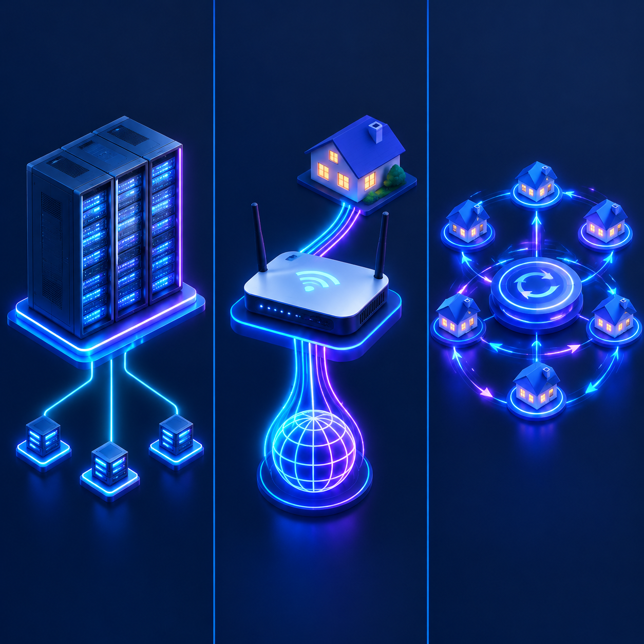 So sánh mô hình ba loại proxy gồm datacenter, dân cư tĩnh ISP và dân cư xoay vòng.
