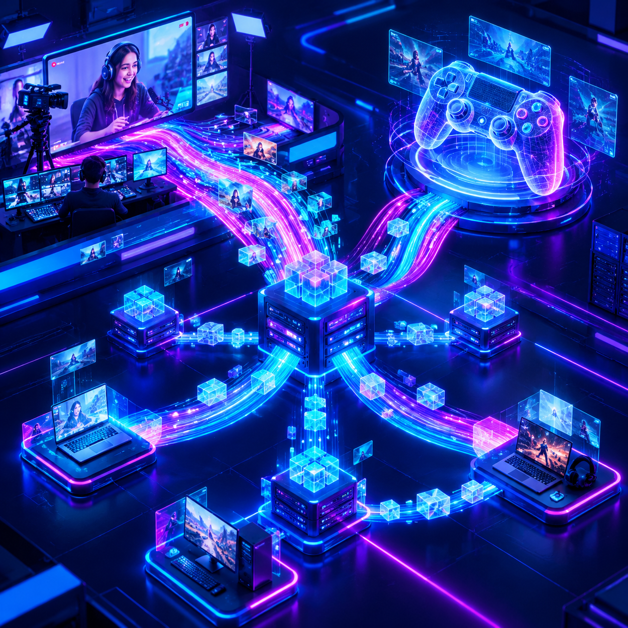 Minh họa các ứng dụng đòi hỏi độ trễ thấp như chơi game trực tuyến, gọi thoại và truyền tải dữ liệu P2P.